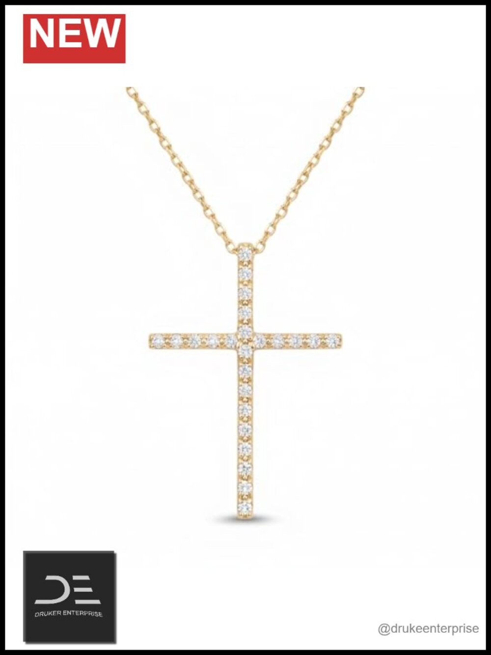 Diamond Pave Cross Necklace 18K Gold Vermeil Natural Diamonds Pendant